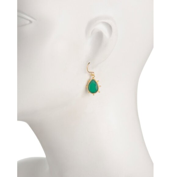 SHAANTI JEWELS  India 14kt Gold Plated Green Onyx Pear Drop Earrings - Picture 2 of 2